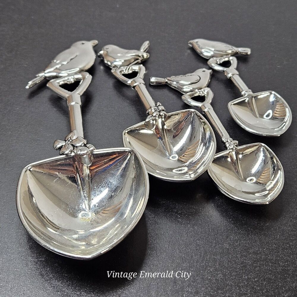 Vtg Ganz Measuring Spoons Shovels Birds 4 Pcs Scoop Dipper Kitchenware Stainless - Picture 9 of 11